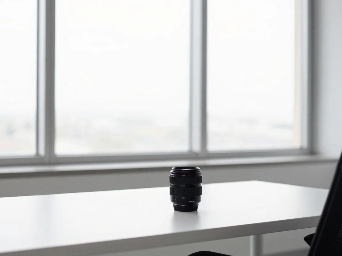 Immaculate office workstation, natural window daylight, tidy desk